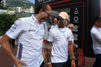 World © Octane Photographic Ltd. Formula 1 – Monaco GP - Paddock. Mercedes AMG Petronas Motorsport AMG F1 W09 EQ Power+ - Lewis Hamilton and Robert Kubica. Monte-Carlo. Sunday 27th May 2018.