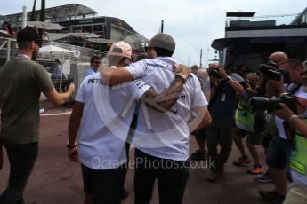 World © Octane Photographic Ltd. Formula 1 – Monaco GP - Paddock. Mercedes AMG Petronas Motorsport AMG F1 W09 EQ Power+ - Lewis Hamilton and Robert Kubica. Monte-Carlo. Sunday 27th May 2018.