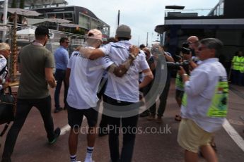 World © Octane Photographic Ltd. Formula 1 – Monaco GP - Paddock. Mercedes AMG Petronas Motorsport AMG F1 W09 EQ Power+ - Lewis Hamilton and Robert Kubica. Monte-Carlo. Sunday 27th May 2018.