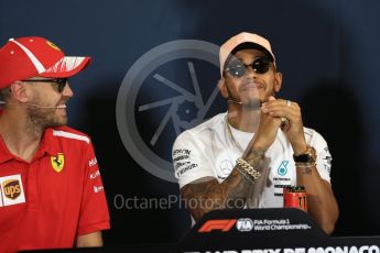 World © Octane Photographic Ltd. Formula 1 – Monaco GP –Drivers Press Conference. Scuderia Ferrari – Sebastian Vettel and Mercedes AMG Petronas Motorsport - Lewis Hamilton. Monte-Carlo. Wednesday 23rd May 2018.