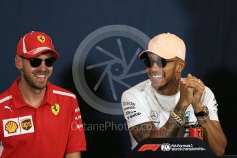 World © Octane Photographic Ltd. Formula 1 – Monaco GP –Drivers Press Conference. Scuderia Ferrari – Sebastian Vettel and Mercedes AMG Petronas Motorsport - Lewis Hamilton. Monte-Carlo. Wednesday 23rd May 2018.