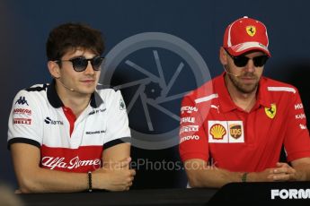 World © Octane Photographic Ltd. Formula 1 – Monaco GP –Drivers Press Conference. Haas F1 Team –Alfa Romeo Sauber F1 Team – Charles Leclerc and Scuderia Ferrari – Sebastian Vettel. Monte-Carlo. Wednesday 23rd May 2018.