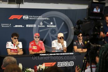 World © Octane Photographic Ltd. Formula 1 – Monaco GP –Drivers Press Conference. Alfa Romeo Sauber F1 Team – Charles Leclerc , Scuderia Ferrari – Sebastian Vettel, Mercedes AMG Petronas Motorsport - Lewis Hamilton, Haas F1 Team – Romain Grosjean. Monte-Carlo. Wednesday 23rd May 2018.