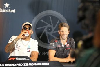 World © Octane Photographic Ltd. Formula 1 – Monaco GP –Drivers Press Conference. Mercedes AMG Petronas Motorsport - Lewis Hamilton, Haas F1 Team – Romain Grosjean. Monte-Carlo. Wednesday 23rd May 2018.