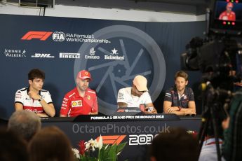 World © Octane Photographic Ltd. Formula 1 – Monaco GP –Drivers Press Conference. Alfa Romeo Sauber F1 Team – Charles Leclerc , Scuderia Ferrari – Sebastian Vettel, Mercedes AMG Petronas Motorsport - Lewis Hamilton, Haas F1 Team – Romain Grosjean. Monte-Carlo. Wednesday 23rd May 2018.