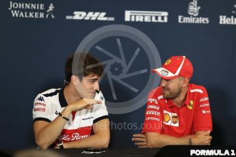 World © Octane Photographic Ltd. Formula 1 – Monaco GP –Drivers Press Conference. Haas F1 Team –Alfa Romeo Sauber F1 Team – Charles Leclerc and Scuderia Ferrari – Sebastian Vettel. Monte-Carlo. Wednesday 23rd May 2018.