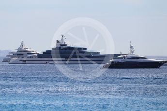 World © Octane Photographic Ltd. Formula 1 – Monaco GP - Setup. The larger yachts in the bay. Monte-Carlo. Wednesday 23rd May 2018.