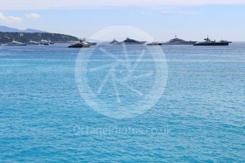 World © Octane Photographic Ltd. Formula 1 – Monaco GP - Setup. The larger yachts in the bay. Monte-Carlo. Wednesday 23rd May 2018.