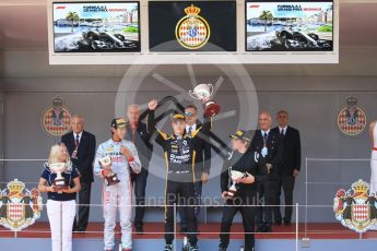 World © Octane Photographic Ltd. FIA Formula 2 (F2) – Monaco GP - Race 1 Podium. Russian Time - Artem Markelov, Prema Powerteam - Sean Gelael and MP Motorsport - Roberto Merhi. Monte Carlo. Friday 25th May 2018