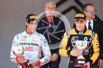 World © Octane Photographic Ltd. FIA Formula 2 (F2) – Monaco GP - Race 1 - Podium. Prema Powerteam - Sean Gelael and Russian Time - Artem Markelov. Monte Carlo. Friday 25th May 2018