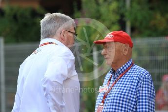 World © Octane Photographic Ltd. Formula 1 - Monaco GP - Paddock. Ross Brawn – Managing Director of Formula 1 for Liberty Media and Niki Lauda - Non-Executive Chairman of Mercedes-Benz Motorsport. Monte-Carlo. Saturday 26th May 2018.