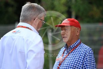 World © Octane Photographic Ltd. Formula 1 - Monaco GP - Paddock. Ross Brawn – Managing Director of Formula 1 for Liberty Media and Niki Lauda - Non-Executive Chairman of Mercedes-Benz Motorsport. Monte-Carlo. Saturday 26th May 2018.