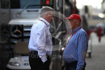 World © Octane Photographic Ltd. Formula 1 - Monaco GP - Paddock. Ross Brawn – Managing Director of Formula 1 for Liberty Media and Niki Lauda - Non-Executive Chairman of Mercedes-Benz Motorsport. Monte-Carlo. Saturday 26th May 2018.