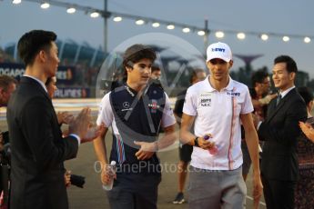 World © Octane Photographic Ltd. Formula 1 – Singapore GP - Drivers Parade. Racing Point Force India VJM11 - Esteban Ocon and Williams Martini Racing FW41 – Lance Stroll. Marina Bay Street Circuit, Singapore. Sunday 16th September 2018.