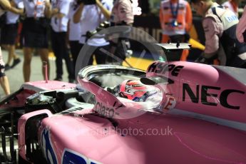 World © Octane Photographic Ltd. Formula 1 – Singapore GP - Grid. Racing Point Force India VJM11 - Sergio Perez. Marina Bay Street Circuit, Singapore. Sunday 16th September 2018.