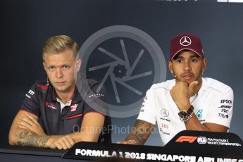 World © Octane Photographic Ltd. Formula 1 – Italian GP - FIA Drivers’ Press Conference. Mercedes AMG Petronas Motorsport - Lewis Hamilton and Haas F1 Team – Kevin Magnussen. Marina Bay Street Circuit, Singapore. Thursday 13th September 2018.