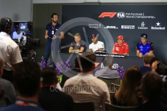 World © Octane Photographic Ltd. Formula 1 – Italian GP - FIA Drivers’ Press Conference Mercedes AMG Petronas Motorsport - Lewis Hamilton, Scuderia Toro Rosso – Brendon Hartley, Haas F1 Team – Kevin Magnussen and Scuderia Ferrari - Kimi Raikkonen. Marina Bay Street Circuit, Singapore. Thursday 13th September 2018.