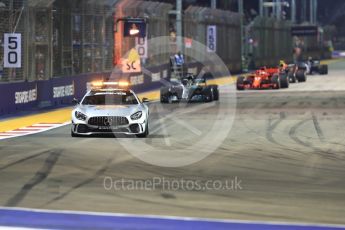 World © Octane Photographic Ltd. Formula 1 – Singapore GP – Race. Mercedes AMG Petronas Motorsport AMG F1 W09 EQ Power+ - Lewis Hamilton leads under safety car. Marina Bay Street Circuit, Singapore. Sunday 16th September 2018.