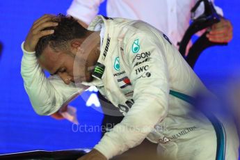 World © Octane Photographic Ltd. Formula 1 – Singapore GP – Race Podium. Mercedes AMG Petronas Motorsport AMG F1 W09 EQ Power+ - Lewis Hamilton. Marina Bay Street Circuit, Singapore. Sunday 16th September 2018.
