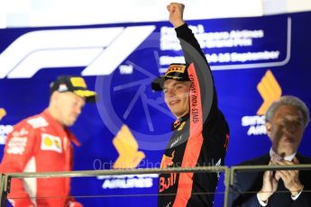 World © Octane Photographic Ltd. Formula 1 – Singapore GP - Race Podium. Aston Martin Red Bull Racing TAG Heuer RB14 – Max Verstappen. Marina Bay Street Circuit, Singapore. Sunday 16th September 2018.