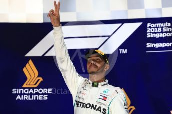 World © Octane Photographic Ltd. Formula 1 – Singapore GP – Race Podium. Mercedes AMG Petronas Motorsport AMG F1 W09 EQ Power+ - Lewis Hamilton. Marina Bay Street Circuit, Singapore. Sunday 16th September 2018.