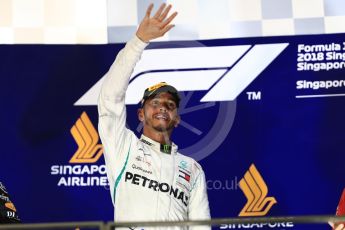 World © Octane Photographic Ltd. Formula 1 – Singapore GP – Race Podium. Mercedes AMG Petronas Motorsport AMG F1 W09 EQ Power+ - Lewis Hamilton. Marina Bay Street Circuit, Singapore. Sunday 16th September 2018.