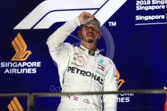 World © Octane Photographic Ltd. Formula 1 – Singapore GP – Race Podium. Mercedes AMG Petronas Motorsport AMG F1 W09 EQ Power+ - Lewis Hamilton. Marina Bay Street Circuit, Singapore. Sunday 16th September 2018.