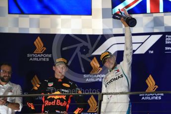 World © Octane Photographic Ltd. Formula 1 – Singapore GP – Race Podium. Mercedes AMG Petronas Motorsport AMG F1 W09 EQ Power+ - Lewis Hamilton and Aston Martin Red Bull Racing TAG Heuer RB14 – Max Verstappen. Marina Bay Street Circuit, Singapore. Sunday 16th September 2018.