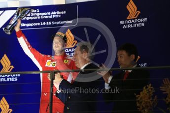 World © Octane Photographic Ltd. Formula 1 – Singapore GP - Race Podium. Scuderia Ferrari SF71-H – Sebastian Vettel. Marina Bay Street Circuit, Singapore. Sunday 16th September 2018.