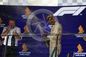 World © Octane Photographic Ltd. Formula 1 – Singapore GP – Race Podium. Mercedes AMG Petronas Motorsport AMG F1 W09 EQ Power+ - Lewis Hamilton. Marina Bay Street Circuit, Singapore. Sunday 16th September 2018.