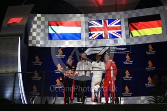 World © Octane Photographic Ltd. Formula 1 – Singapore GP – Race Podium. Mercedes AMG Petronas Motorsport AMG F1 W09 EQ Power+ - Lewis Hamilton, Aston Martin Red Bull Racing TAG Heuer RB14 – Max Verstappen and Scuderia Ferrari SF71-H – Sebastian Vettel. Marina Bay Street Circuit, Singapore. Sunday 16th September 2018.