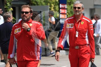 World © Octane Photographic Ltd. Formula 1 - Singapore GP - Paddock. Maurizio Arrivabene – Managing Director and Team Principal of Scuderia Ferrari and Gino Rosato – Ferrari Corporate Affairs. Marina Bay Street Circuit, Singapore. Friday 14th September 2018.