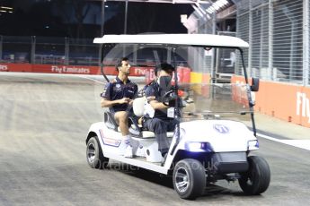 World © Octane Photographic Ltd. Formula 1 – Singapore GP - Thursday Pit Lane. Aston Martin Red Bull Racing TAG Heuer RB14 – Daniel Ricciardo and Max Verstappen. Marina Bay Street Circuit, Singapore. Thursday 13th September 2018.