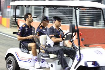 World © Octane Photographic Ltd. Formula 1 – Singapore GP - Thursday Pit Lane. Aston Martin Red Bull Racing TAG Heuer RB14 – Daniel Ricciardo and Max Verstappen. Marina Bay Street Circuit, Singapore. Thursday 13th September 2018.