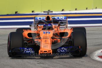 World © Octane Photographic Ltd. Formula 1 – Singapore GP - Practice 1. McLaren MCL33 – Fernando Alonso. Marina Bay Street Circuit, Singapore. Friday 14th September 2018.