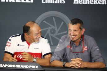World © Octane Photographic Ltd. Formula 1 - Singapore GP - Friday FIA Team Press Conference. Frederic Vasseur – Team Principal and CEO of Sauber Motorsport AG and Guenther Steiner - Team Principal of Haas F1 Team. Marina Bay Street Circuit, Singapore. Friday 14th September 2018.