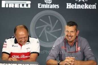 World © Octane Photographic Ltd. Formula 1 - Singapore GP - Friday FIA Team Press Conference. Frederic Vasseur – Team Principal and CEO of Sauber Motorsport AG and Guenther Steiner - Team Principal of Haas F1 Team. Marina Bay Street Circuit, Singapore. Friday 14th September 2018.