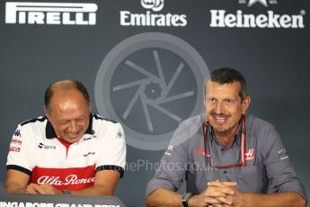 World © Octane Photographic Ltd. Formula 1 - Singapore GP - Friday FIA Team Press Conference. Frederic Vasseur – Team Principal and CEO of Sauber Motorsport AG and Guenther Steiner  - Team Principal of Haas F1 Team. Marina Bay Street Circuit, Singapore. Friday 14th September 2018.