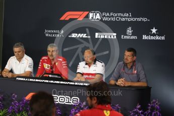 World © Octane Photographic Ltd. Formula 1 - Singapore GP - Friday FIA Team. Maurizio Arrivabene – Managing Director and Team Principal of Scuderia Ferrari, Gil De Ferran - Sporting Director of McLaren, Guenther Steiner - Team Principal of Haas F1 Team and Frederic Vasseur – Team Principal and CEO of Sauber Motorsport AG. Marina Bay Street Circuit, Singapore. Friday 14th September 2018.