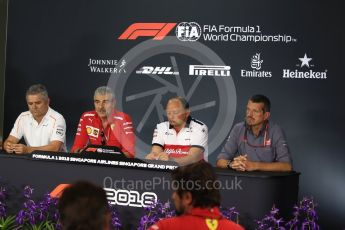 World © Octane Photographic Ltd. Formula 1 - Singapore GP - Friday FIA Team. Maurizio Arrivabene – Managing Director and Team Principal of Scuderia Ferrari, Gil De Ferran - Sporting Director of McLaren, Guenther Steiner  - Team Principal of Haas F1 Team and Frederic Vasseur – Team Principal and CEO of Sauber Motorsport AG. Marina Bay Street Circuit, Singapore. Friday 14th September 2018.