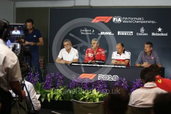 World © Octane Photographic Ltd. Formula 1 - Singapore GP - Friday FIA Team. Maurizio Arrivabene – Managing Director and Team Principal of Scuderia Ferrari, Gil De Ferran - Sporting Director of McLaren, Guenther Steiner - Team Principal of Haas F1 Team and Frederic Vasseur – Team Principal and CEO of Sauber Motorsport AG. Marina Bay Street Circuit, Singapore. Friday 14th September 2018.