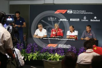 World © Octane Photographic Ltd. Formula 1 - Singapore GP - Friday FIA Team. Maurizio Arrivabene – Managing Director and Team Principal of Scuderia Ferrari, Gil De Ferran - Sporting Director of McLaren, Guenther Steiner  - Team Principal of Haas F1 Team and Frederic Vasseur – Team Principal and CEO of Sauber Motorsport AG. Marina Bay Street Circuit, Singapore. Friday 14th September 2018.