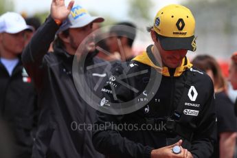World © Octane Photographic Ltd. Formula 1 – Spanish GP - Drivers’ Parade. Renault Sport F1 Team RS18 – Carlos Sainz and McLaren MCL33 – Fernando Alonso. Circuit de Barcelona-Catalunya, Spain. Sunday 13th May 2018.