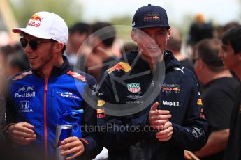 World © Octane Photographic Ltd. Formula 1 – Spanish GP - Drivers’ Parade. Aston Martin Red Bull Racing TAG Heuer RB14 – Max Verstappen and Scuderia Toro Rosso STR13 – Pierre Gasly. Circuit de Barcelona-Catalunya, Spain. Sunday 13th May 2018.