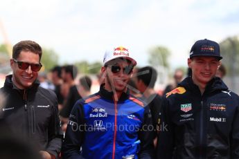 World © Octane Photographic Ltd. Formula 1 – Spanish GP - Drivers’ Parade. McLaren MCL33 – Stoffel Vandoorne, Aston Martin Red Bull Racing TAG Heuer RB14 – Max Verstappen and Scuderia Toro Rosso STR13 – Pierre Gasly. Circuit de Barcelona-Catalunya, Spain. Sunday 13th May 2018.