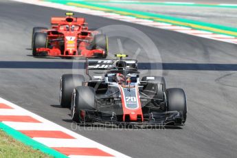 World © Octane Photographic Ltd. Formula 1 – Spanish GP - Practice 1. Haas F1 Team VF-18 – Kevin Magnussen and Scuderia Ferrari SF71-H – Kimi Raikkonen. Circuit de Barcelona-Catalunya, Spain. Friday 11th May 2018.