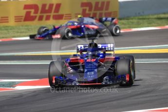 World © Octane Photographic Ltd. Formula 1 – Spanish GP - Practice 1. Scuderia Toro Rosso STR13 – Brendon Hartley and Pierre Gasly. Circuit de Barcelona-Catalunya, Spain. Friday 11th May 2018.