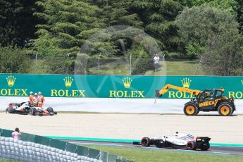 World © Octane Photographic Ltd. Formula 1 – Spanish GP - Practice 2. Haas F1 Team VF-18 – Romain Grosjean and Williams Martini Racing FW41 – Sergey Sirotkin. Circuit de Barcelona-Catalunya, Spain. Friday 11th May 2018.