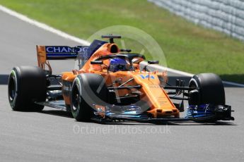 World © Octane Photographic Ltd. Formula 1 – Spanish GP - Practice 2. Scuderia Ferrari SF71-H – Sebastian Vettel and McLaren MCL33 – Fernando Alonso. Circuit de Barcelona-Catalunya, Spain. Friday 11th May 2018.