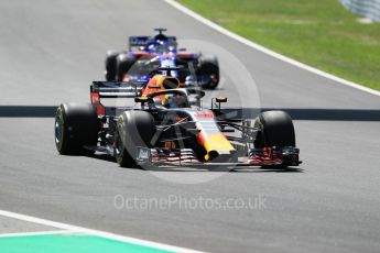 World © Octane Photographic Ltd. Formula 1 – Spanish GP - Practice 2. Aston Martin Red Bull Racing TAG Heuer RB14 – Daniel Ricciardo and Scuderia Toro Rosso STR13 – Pierre Gasly. Circuit de Barcelona-Catalunya, Spain. Friday 11th May 2018.
